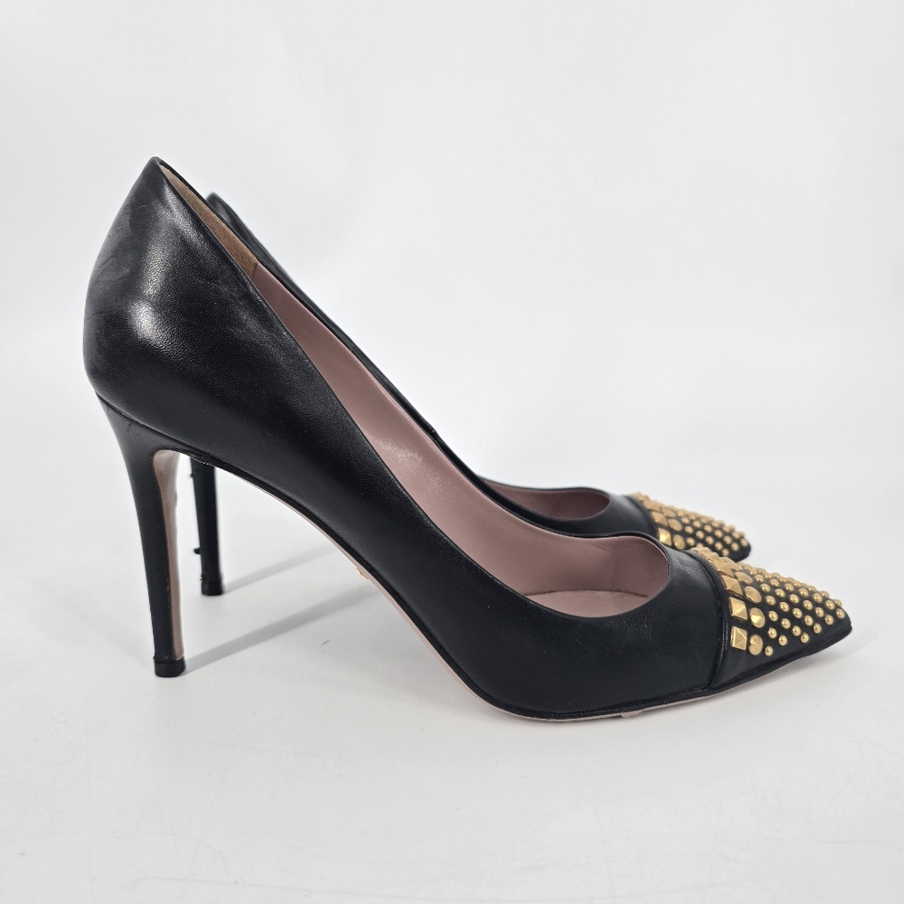 Gucci Coline Black Leather Studded Point Toe Pumps Size 40